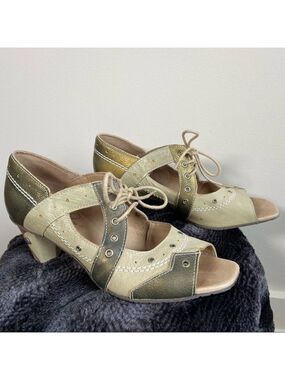 DKODE Lace Up Peep Toe Heels Green Size 37